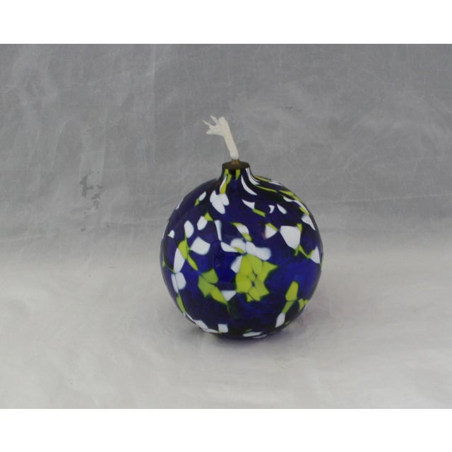 Vintage Jozefina Krosno Confetti Swirl Art Glass Oil Lamp This vintage art glass orb oil lamp was produced during the...