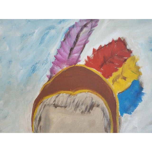 Mid Century Modernist Oil Portrait Painting by Woodstock Art Colony Artist Carolyn Haeberlin 1956 "Indian" For Sale - Image 4 of 18