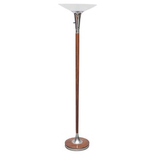 Lovely Wood, Chrome and Glass Floor Lamp or Torchiere, Usa, 1940s For Sale