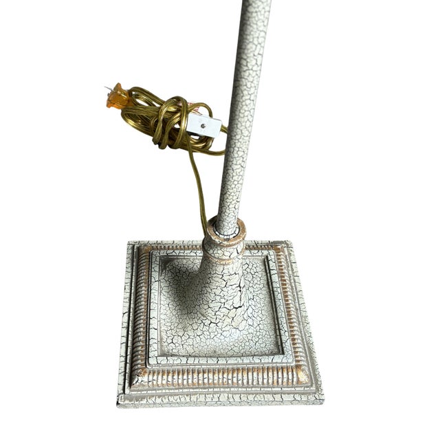 Vintage Crackle Finish Candlestick Accent Lamp With Matching Shade For Sale - Image 4 of 5