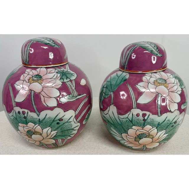 Chinoiserie Floral Ginger Jars - A Pair For Sale - Image 3 of 11