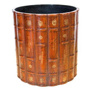 Italian Neoclassical Gilt Leather Book Motif Wastepaper Basket, 20th Century For Sale