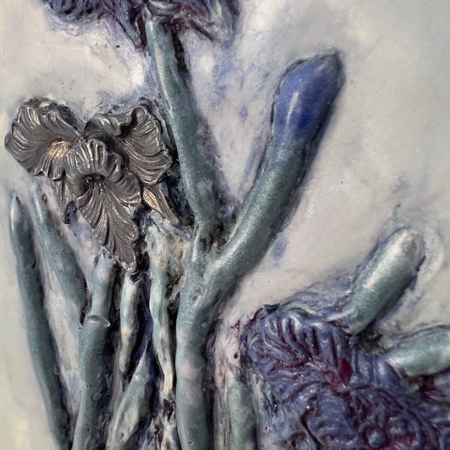 2010s Freestone Studio "Blue Iris" Encaustic Sculpture Painting Signed Barbara Michener Original Art For Sale - Image 5 of 11