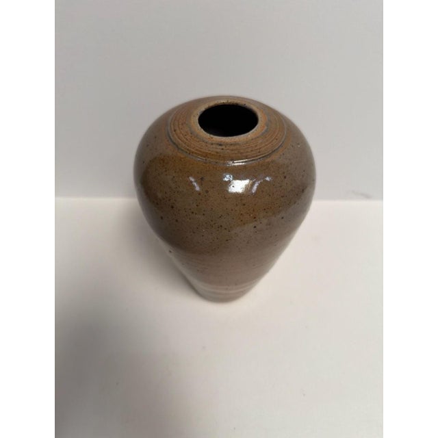 Handmade Wood Fired Stoneware Vase, Ash Glazed Speckled Finish — Artist Signed. This unique studio pottery piece features...