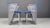 Set of 6 postmodern design armchairs/dining chairs made from a metal perforated frames and blue fabric seats and...