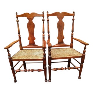 Timeless Elegance: Pair of Vintage Queen Anne Style Mahogany Armchairs For Sale