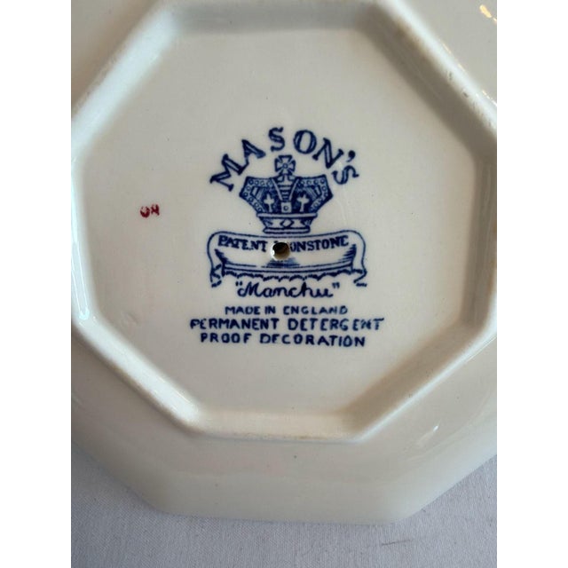 Vintage Mason's Manchu Blue White Ironstone Chamberstick Candle Holders Pair For Sale - Image 4 of 7