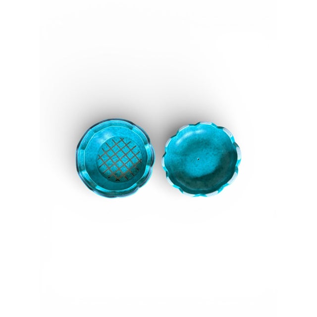 1940s 1940s Wilhelm Kåge for Gustavsberg 'Argenta' Round Lattice and Leaves Teal Trinket Box / Sweden For Sale - Image 5 of 6