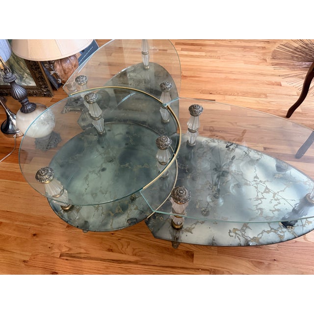 Metal 1940s Hollywood Regency 3-Piece "Verre Églomisé" Modular Coffee Table Set by Goran of Belgium For Sale - Image 7 of 7