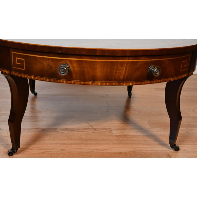 1930s Weiman English Regency Flame Mahogany Inlaid Coffee Table For Sale - Image 6 of 10