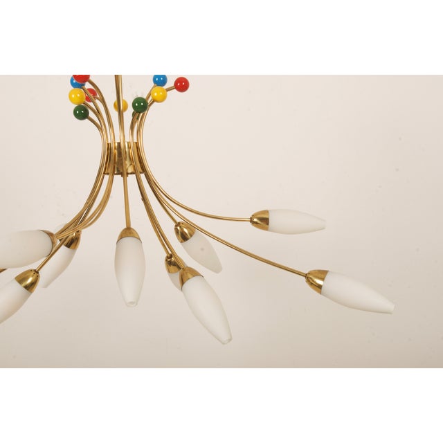 Mid-Century Brass Opaline Glass Chandelier by Rupert Nikoll, 1955 For Sale - Image 9 of 14
