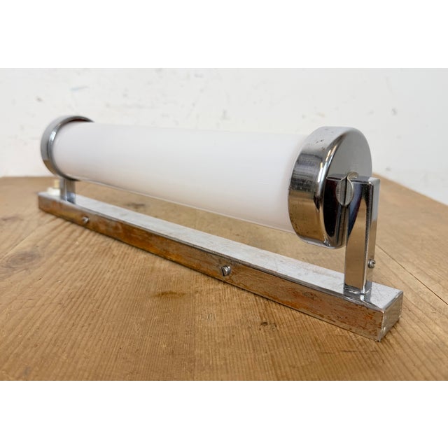 Industrial Vintage Art Deco Wall Light with Opal Glass, 1930s For Sale - Image 3 of 14