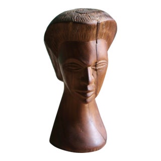 Mid 20th Century Carved Wood Head Sculpture For Sale