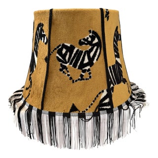 Whimsical Vintage Zebra Lampshade With Fringe – Spider Fitter For Sale