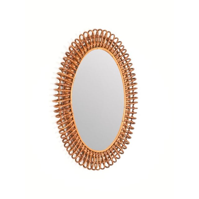 Wood French Riviera Oval Mirror in Bamboo and Rattan attributed to Franco Albini, Italy, 1960s For Sale - Image 7 of 13