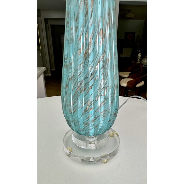 1960s Barbini Murano Blue Copper Ribbed Glass Table Lamp For Sale - Image 11 of 18