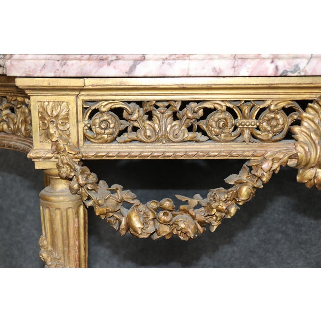 Pair of Fine Quality Marble Top Giltwood Louis XVI Console Tables Circa 1870 For Sale - Image 9 of 17