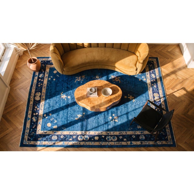 Navy Blue Spectacular Navy Background Color With Lovely Floral Desing Antique Chinese Peking Rug For Sale - Image 8 of 9