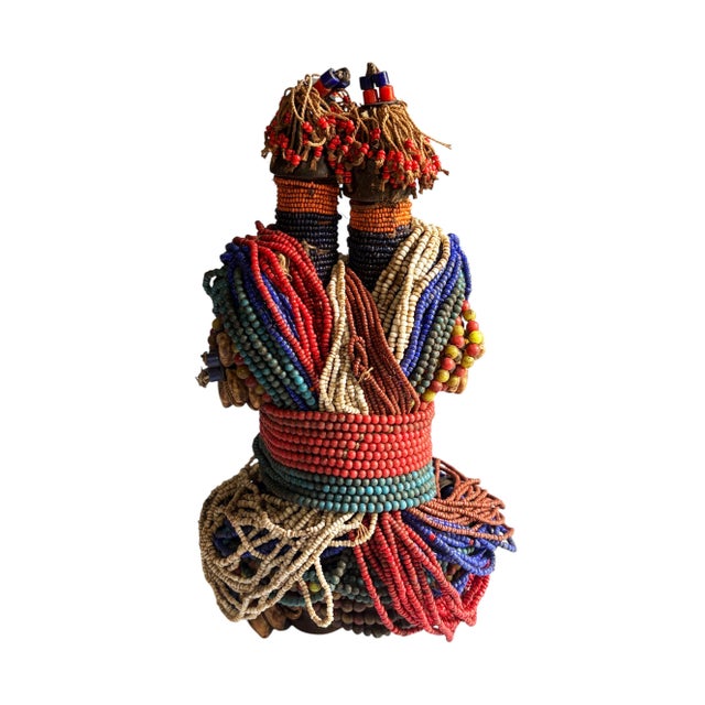 Vintage African Beaded Fali Namji Twin Fertility Dolls Cameroon 10.5" H For Sale In New York - Image 6 of 6