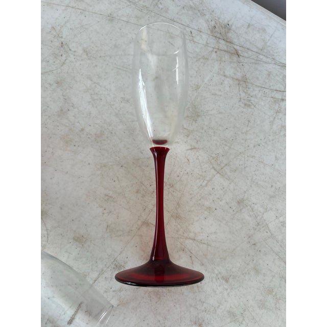 Red 1970s Red Stemmed Champagne Glasses - 6 Pc For Sale - Image 8 of 8
