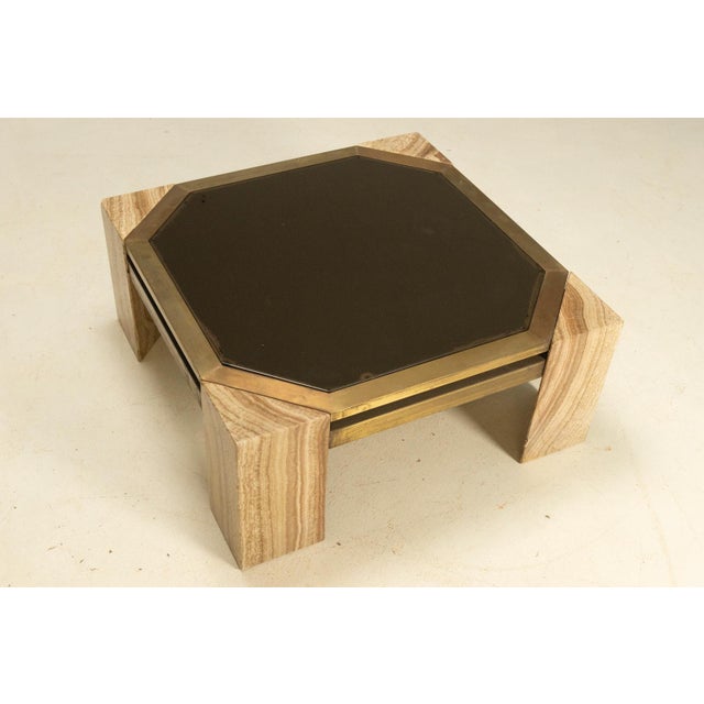 Mid-Century Modern Stone and Brass Coffee Table, Italy, 1970s For Sale - Image 3 of 5