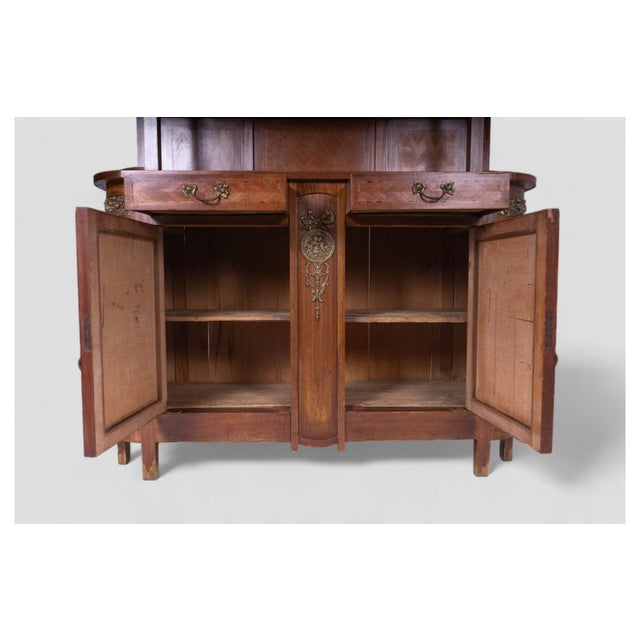 Brown Vintage Wooden Sideboard with Decorative Glass Panels and Metal Details For Sale - Image 8 of 12