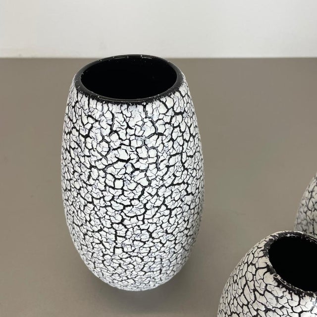 Fat Lava Pottery Craquele Vases attributed to Jasba, Germany, 1970s, Set of 3 For Sale - Image 9 of 18
