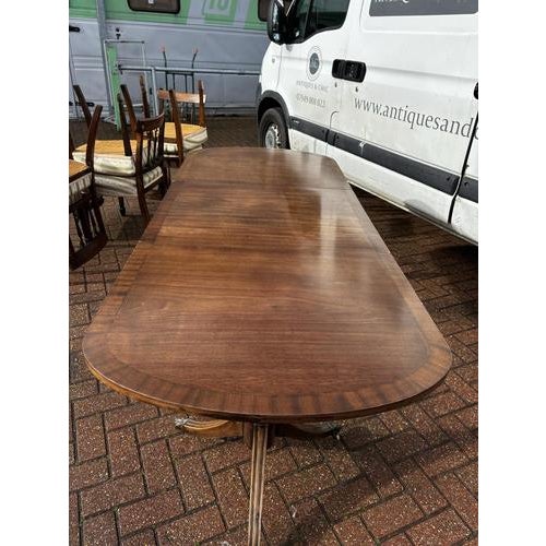 Extending Dining Table & 6 Antique Dining Chairs. 1 Extra Leaf. An unusual Narrow Table that would work in smaller spaces....
