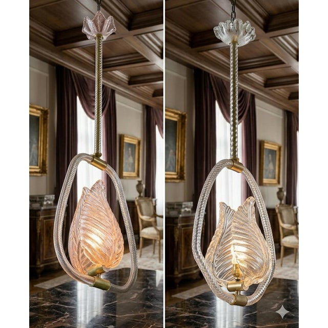 1950s Pink and Trasparent Murano Glass Chandelier by Barovier E Toso - Set of 2 For Sale - Image 11 of 18