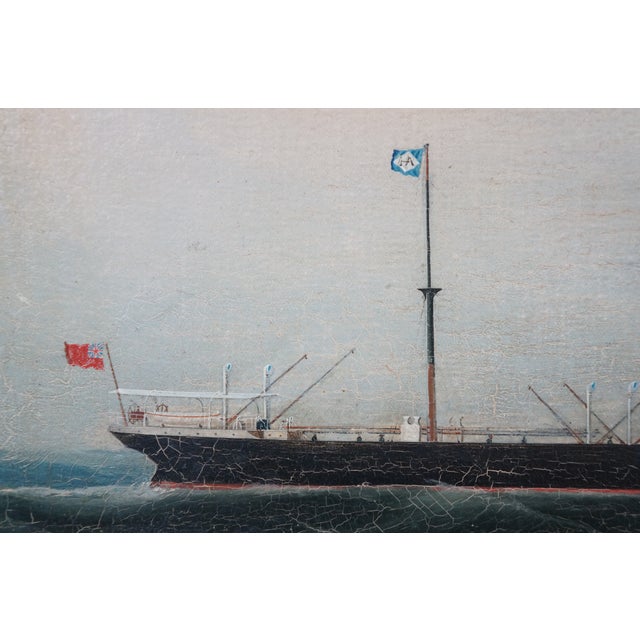 Early 20th Century Antique Maritime British Steam Ship Seascape Oil Painting Birdseye Maple 27", Framed For Sale - Image 6 of 12