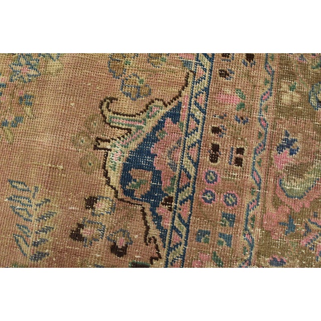Pink Tabriz Rug 8’1” X 10’11” Pink Wool Vintage Distressed Hand-Knotted Carpet For Sale - Image 8 of 15