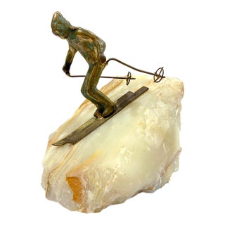 Vintage Curtis Jere Skier Sculpture on Stone Base, Mid-Century Modern For Sale