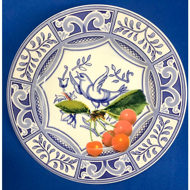 Blue Bird Salad Plates Made in Italy Blue/White With Fruit in Style of