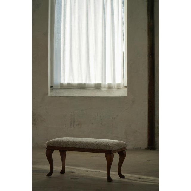 Danish Rococo Style Bench with Cabriole Legs and Lambswool Seat, 1920s For Sale - Image 17 of 18