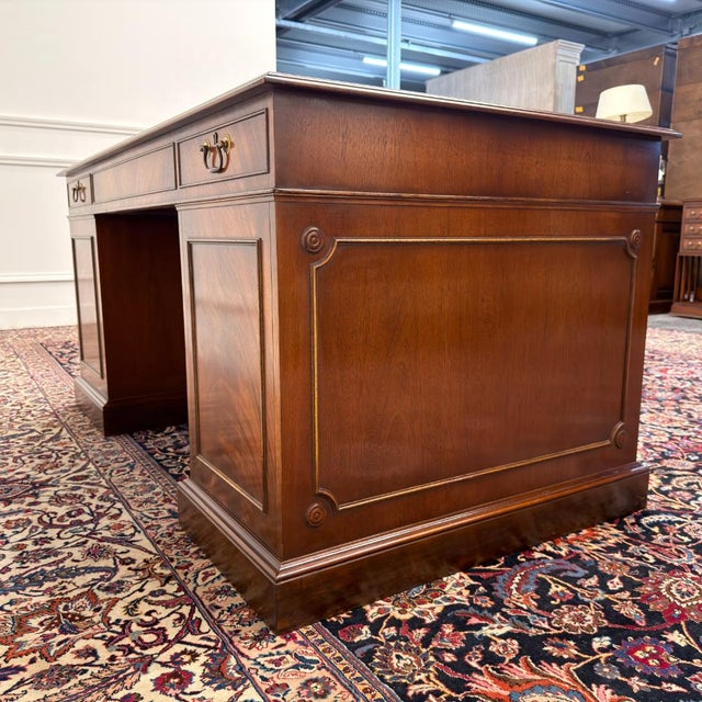 Brown English Classic Desk with Green Leather Top For Sale - Image 8 of 18