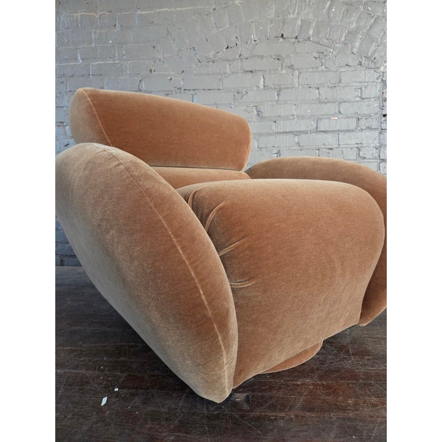 Postmodern Swivel Chair Attributed to Preview in Mohair For Sale - Image 11 of 11