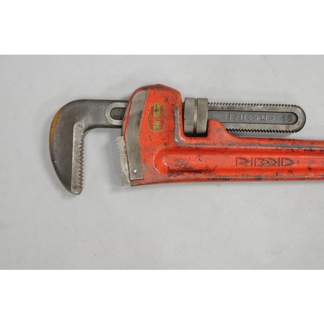 Industrial Vintage Ridgid 48 Heavy Duty Straight Plumbers Pipe Wrench 48" Red Cast Iron For Sale - Image 3 of 10