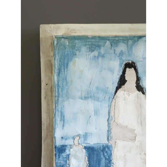 1970s 1976 Modernist 'Seaside Stroll' Vintage Mini Swedish Original Figurative Oil Painting, Framed For Sale - Image 5 of 12