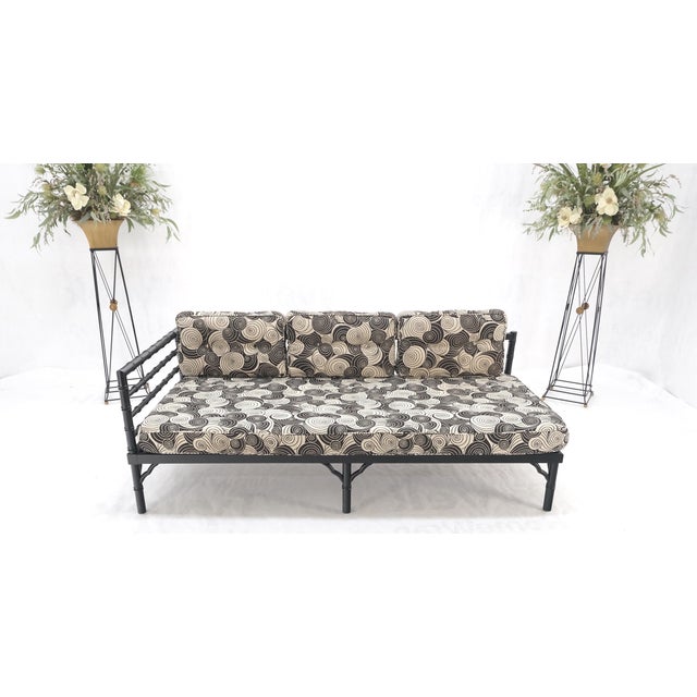 Paint Pair of Black Lacquer Faux Bamboo Sofas Daybed Mid Century Modern MINT! For Sale - Image 7 of 16