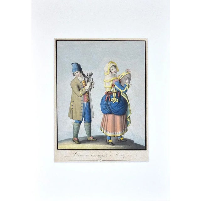 Unknown - Costume of Bisaccia - Original Ink and Watercolor on Paper - 1830 Ca. For Sale - Image 3 of 3