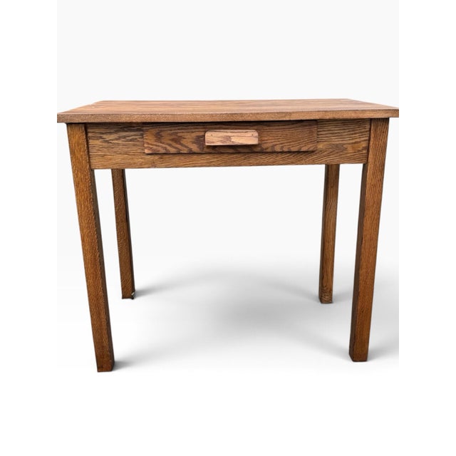 1960s Vintage Solid Oak One-Drawer Writing Desk or Console Table, Refinished For Sale - Image 5 of 11