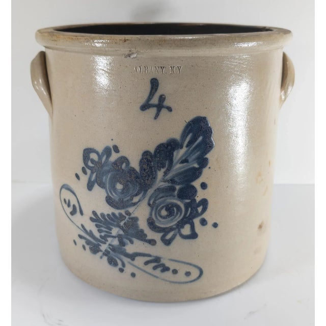 Farmhouse 19th Century Albany Stoneware Farmhouse 4 Gallon Crock With Cobalt Decoration For Sale - Image 3 of 12