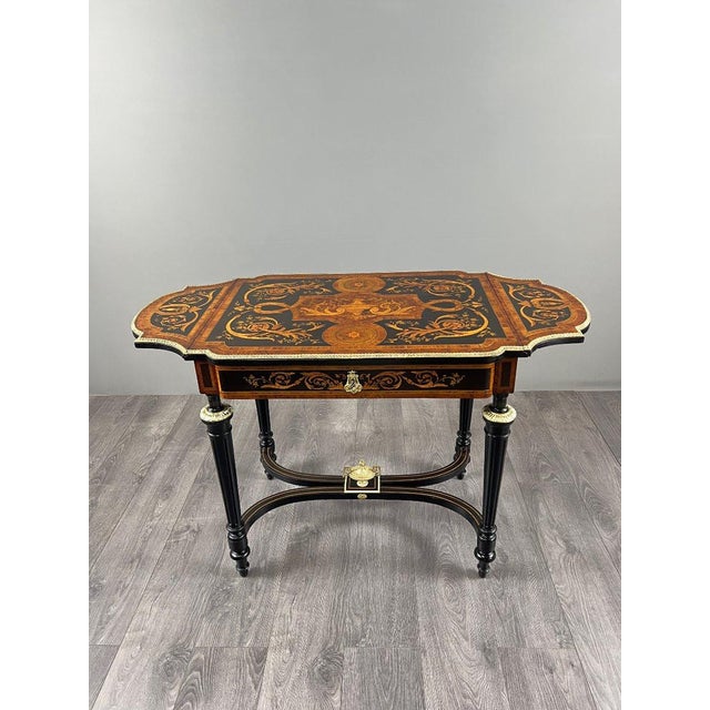 19th Century Napoleon III Writing Table in Marquetry and Gilt Bronze For Sale - Image 9 of 12