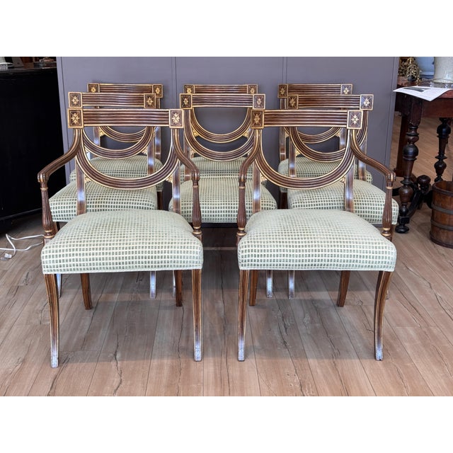 Set of Eight Regency Style Faux Rosewood and Gilt Dining Chairs For Sale - Image 6 of 18