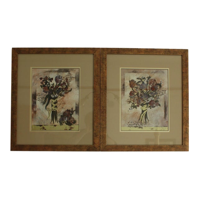 1980s Pair of Signed Hollalk Floral Prints – Gallery‑Quality Professional Framing – Matching Set For Sale