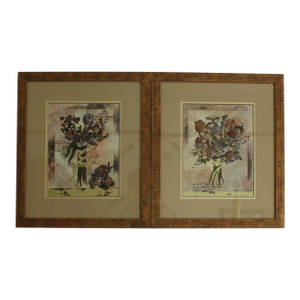 1980s Pair of Signed Hollalk Floral Prints – Gallery‑Quality Professional Framing – Matching Set