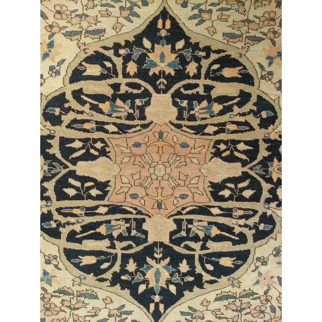 Textile 19th Century Persian Farahan Sarouk Area Rug, Handwoven Medallion Pattern, Ivory & Navy, 4’ X 5’ For Sale - Image 7 of 12