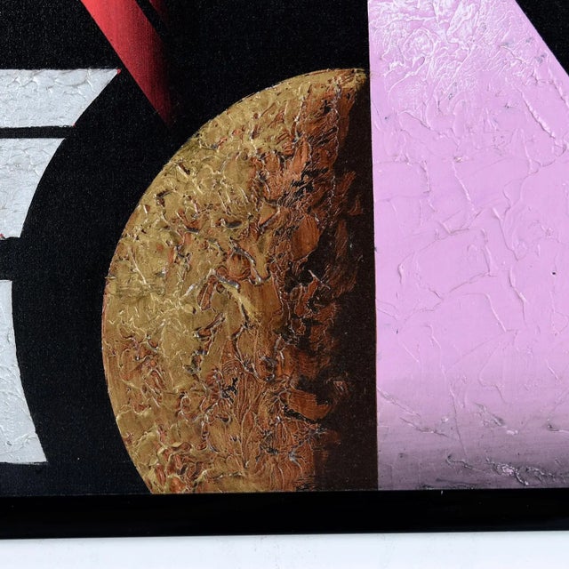 Ettore Sottsass 1980s Large Black and Jewel-Tone Art Deco Geometric Memphis Style Painting Signed Pak For Sale - Image 4 of 11