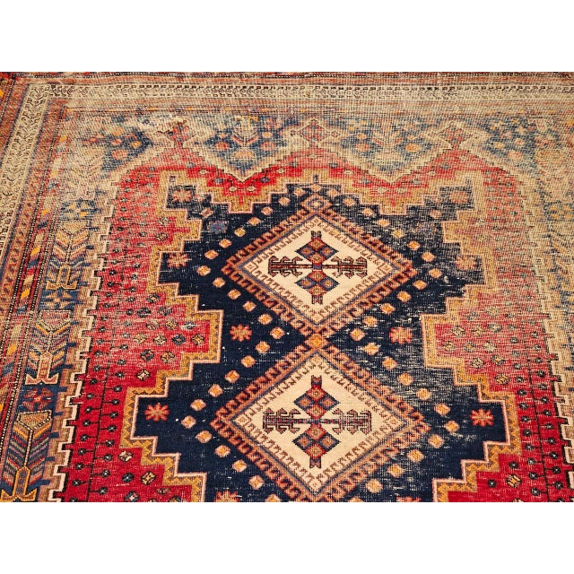Navy Blue Vintage Persian Afshar Tribal Rug, Hand-Knotted Wool, Geometric Pattern, Navy & Red, 6x7 For Sale - Image 8 of 14