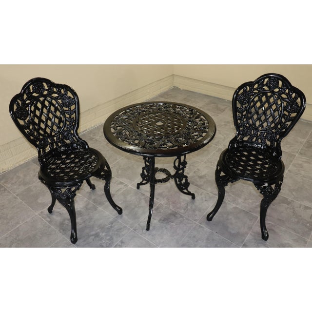 Mid 20th Century American Cast Iron Rose Garden Bistro Set, Table and Two Chairs, 3 Pieces For Sale - Image 4 of 18